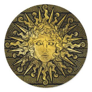 Apollo Sun Symbol on Greek Key Pattern Classic Round Sticker