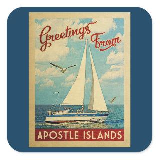 Apostle Islands Sailboat Vintage Travel Wisconsin Square Sticker