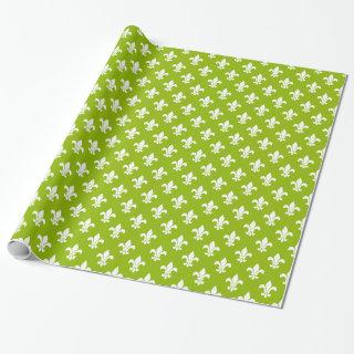 Apple Green White Fleur de Lis Pattern