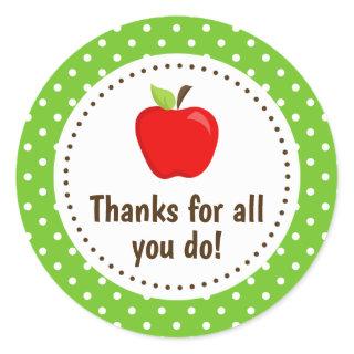 Apple Thank You Teacher Appreciation Green Spots C Classic Round Sticker