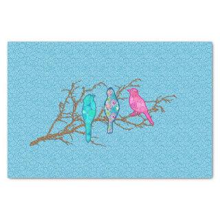 Applique Birds on a Branch, Sky Blue Multi Tissue Paper