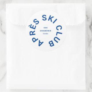 Après Ski Club Cool Blue Ski Resort Crest Classic Round Sticker