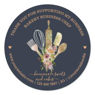 Apricot Dark Navy Catering Bakery Chef Classic Round Sticker