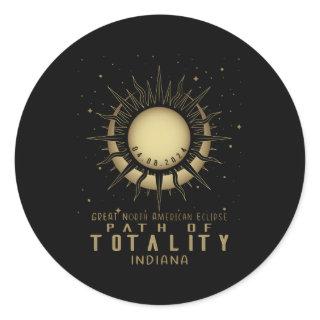 April 8 2024 Solar Eclipse Totality Path Indiana Classic Round Sticker