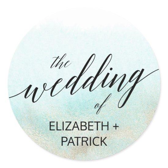 Aqua and Gold Watercolor Beach Envelope Seals