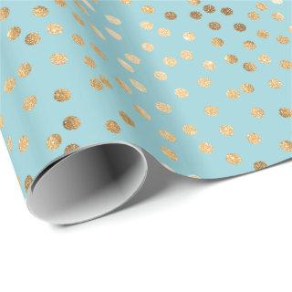 Aqua Blue and Gold Glitter City Dots Gift Wrap
