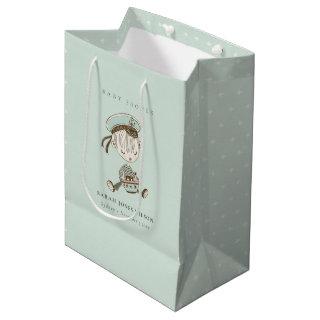 Aqua Blue Boys Little Sailor Nautical Baby Shower Medium Gift Bag