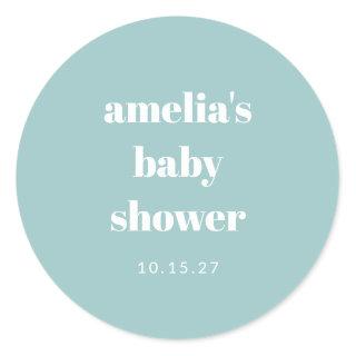Aqua Blue Minimalist Cute Custom Baby Shower Classic Round Sticker