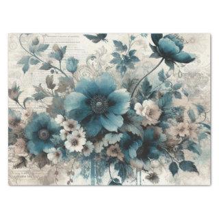 Aqua Blue Vintage Inspired Floral Tissue Paper