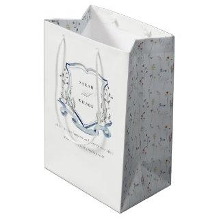 Aqua Blue Wildflower Watercolor Crest Wedding Medium Gift Bag