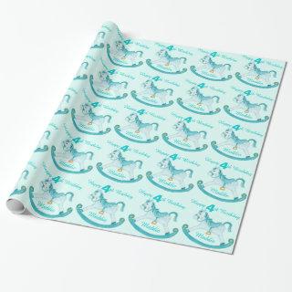 Aqua named rocking horse 4th birthday pattern wrap