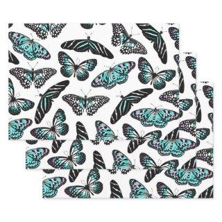 Aqua Teal Black Butterflies Watercolor Pattern  Sheets