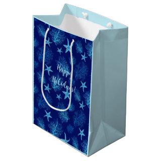 Aqua-teal blue starfish-coral-w custom medium gift bag