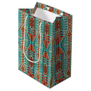 Aqua Turquoise Burnt Orange Taupe Brown Mosaic Art Medium Gift Bag