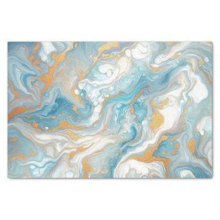 Aqua Turquoise Teal Blue White Gold Marble Pattern Tissue Paper