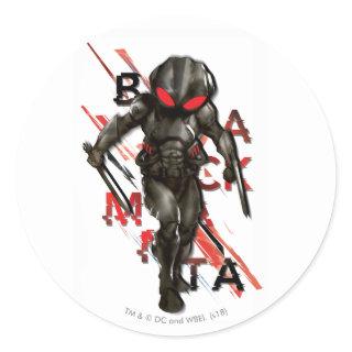 Aquaman | Black Manta Scattered Typography Graphic Classic Round Sticker