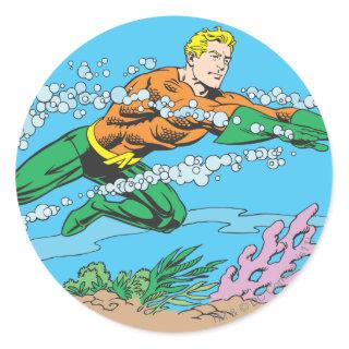Aquaman Dashes Thru Water Classic Round Sticker