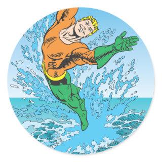 Aquaman Jumps Out of Sea Classic Round Sticker