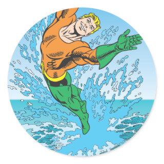 Aquaman Jumps Out of Sea Classic Round Sticker