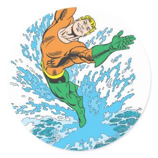 Aquaman Leaps in Wave Classic Round Sticker