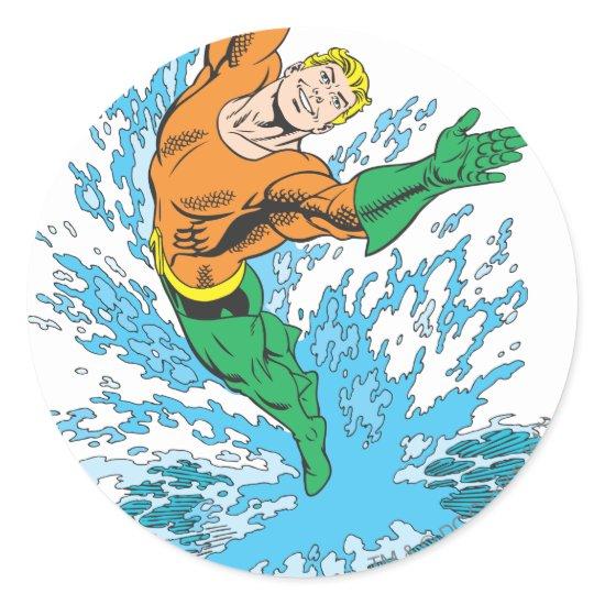 Aquaman Leaps in Wave Classic Round Sticker