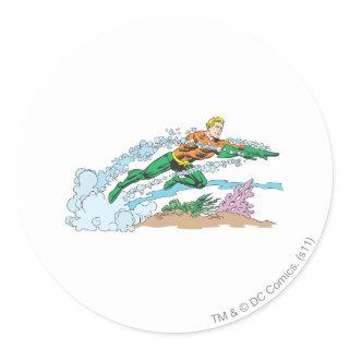 Aquaman Leaps Over Coral Classic Round Sticker