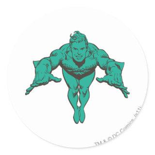 Aquaman Lunging Forward - Teal Classic Round Sticker