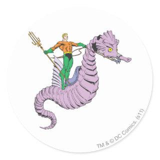Aquaman Rides Seahorse Classic Round Sticker