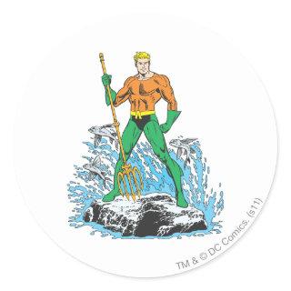 Aquaman Stands with Pitchfork Classic Round Sticker