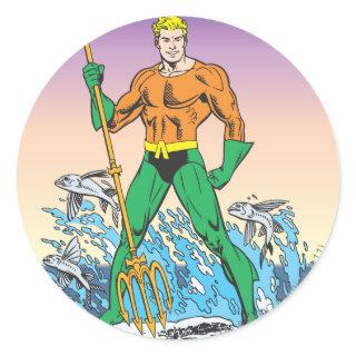 Aquaman Stands With Spear Classic Round Sticker