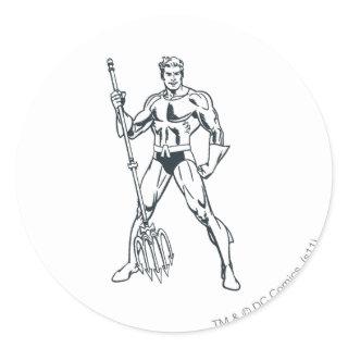 Aquaman with Pitchfork BW Classic Round Sticker