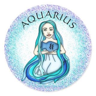Aquarius Lady with Water Vase Classic Round Sticker