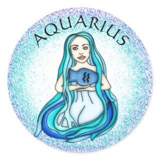 Aquarius Lady with Water Vase Classic Round Sticker