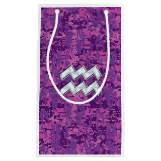 Aquarius Sign on fuchsia pink digital camo Small Gift Bag