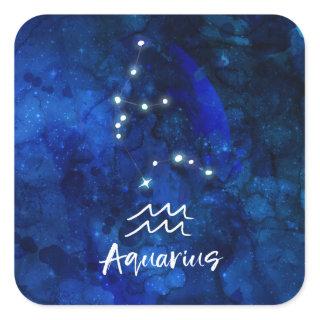 Aquarius Zodiac Constellation Blue Galaxy Sky Square Sticker