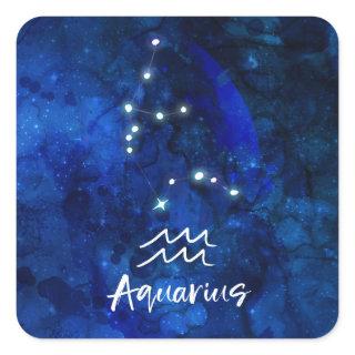 Aquarius Zodiac Constellation Blue Galaxy Sky Square Sticker