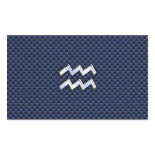 Aquarius Zodiac Sign on navy blue carbon fiber Rectangular Sticker