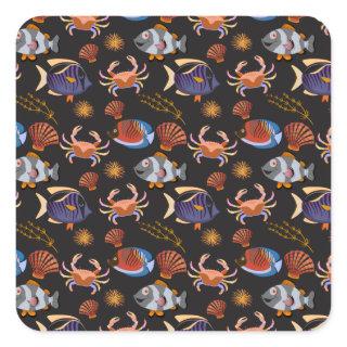 Aquatic animals pattern | ocean underwater life 11 square sticker