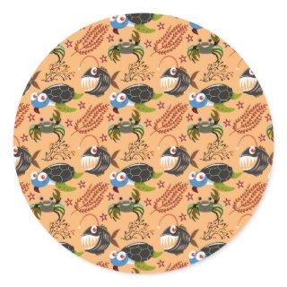 Aquatic animals pattern | ocean underwater life 32 classic round sticker