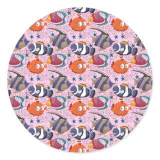 Aquatic animals pattern | ocean underwater life 39 classic round sticker