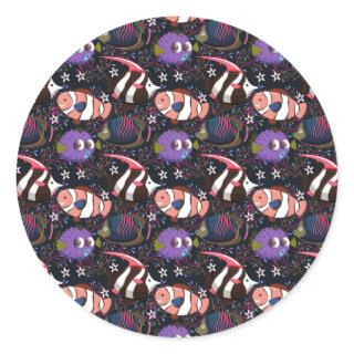 Aquatic animals pattern | ocean underwater life 47 classic round sticker