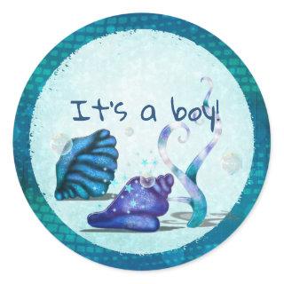 Aquatica 3D Whimsey ITS A BOY Baby Shower Classic Round Sticker