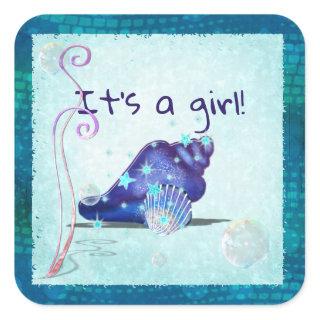 Aquatica 3D Whimsey ITS A GIRL Baby Shower Square Sticker