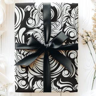 Arabesque Vintage Feathers Black and White Pattern