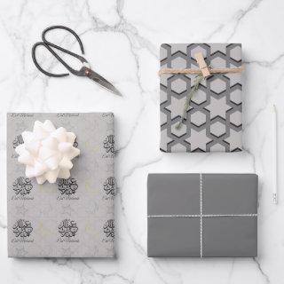 Arabic Eid Mubarak Cute Grey Star Pattern Quote  Sheets