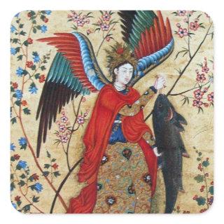 ARCHANGEL RAPHAEL AND FISH PARCHMENT SQUARE STICKER