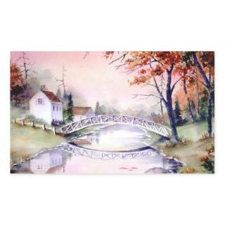 Arched Bridge Watercolor Painting Rectangular Sticker