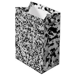 Arctic White Grey Black Camo Camouflage Party Medium Gift Bag