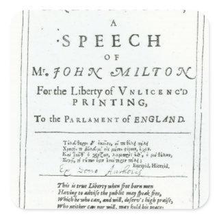 Areopagitica'  a speech of John Milton Square Sticker