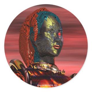 ARES CYBORG PORTRAIT Red Science Fiction Sci-Fi Classic Round Sticker